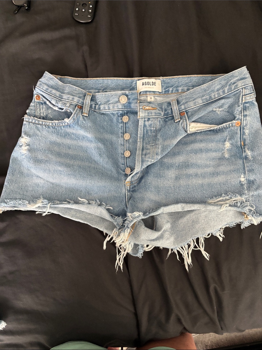 Agolde Light Wash Distressed High-Rise Cutoff Shorts